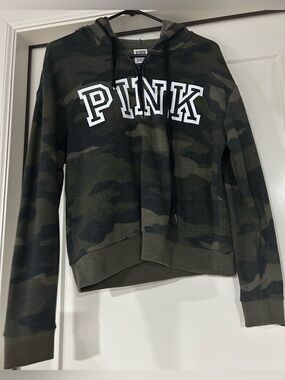 PINK Victoria's Secret Olive Green Camo Half-Zip Hoodie